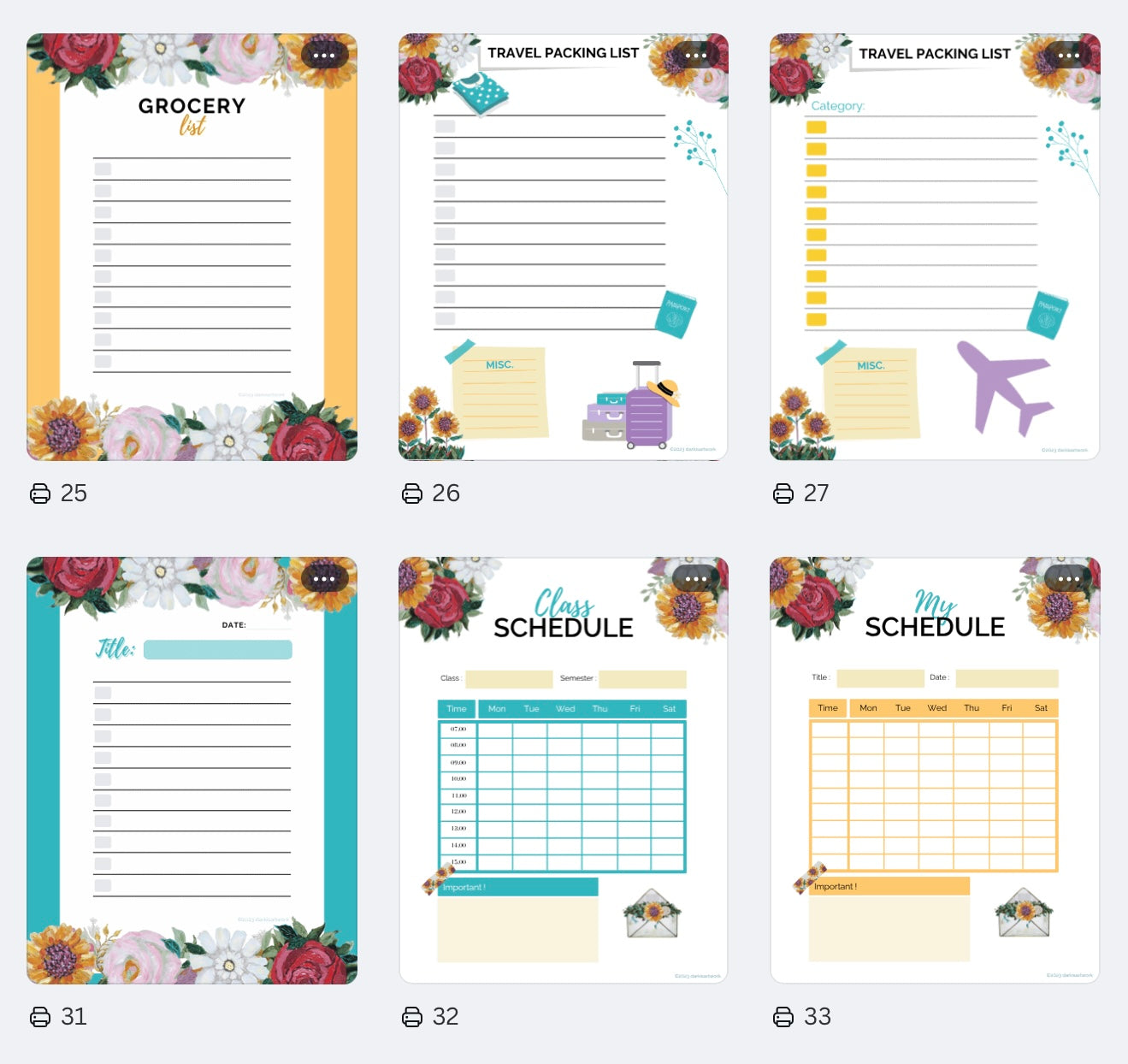 Digital Download Planner Sunflower Florals