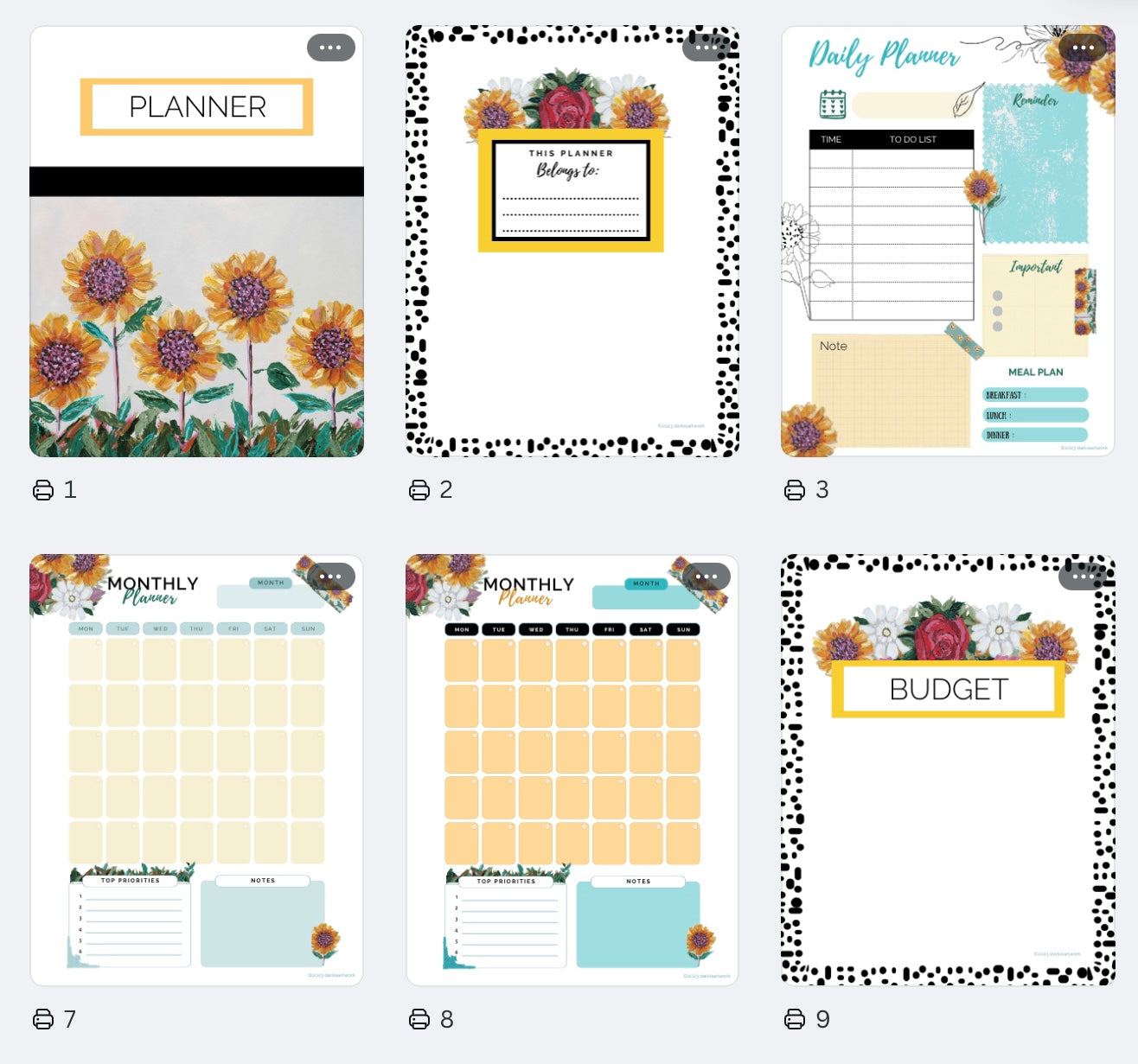 Digital Download Planner Sunflower Florals