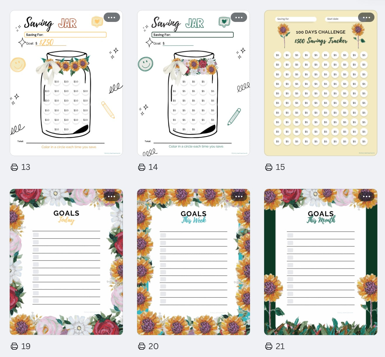 Digital Download Planner Sunflower Florals