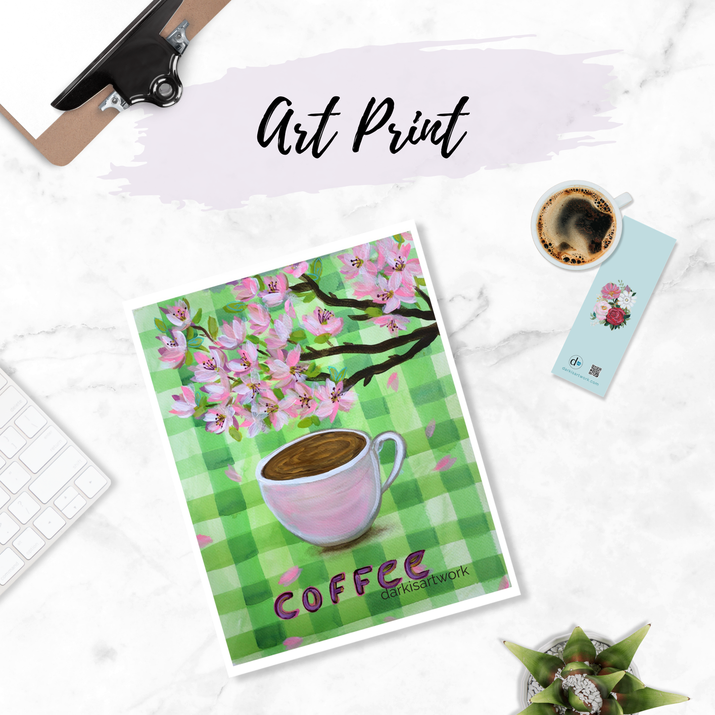 Checkered Green Coffee PRINT 8.5x11in