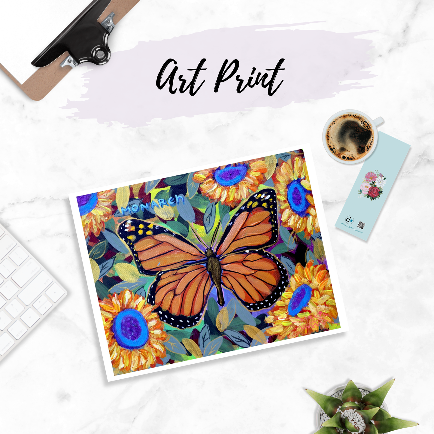 Monarch Butterflies Garden Sunflowers 2 PRINT 8.5x11in