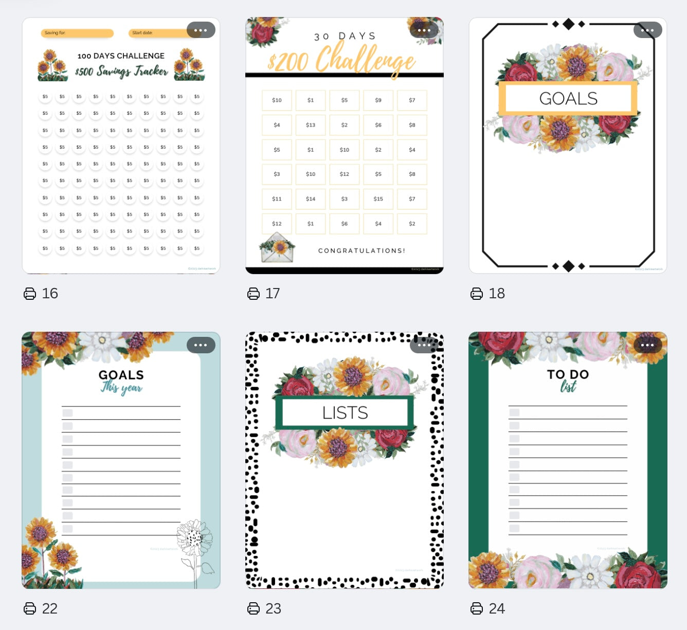 Digital Download Planner Sunflower Florals