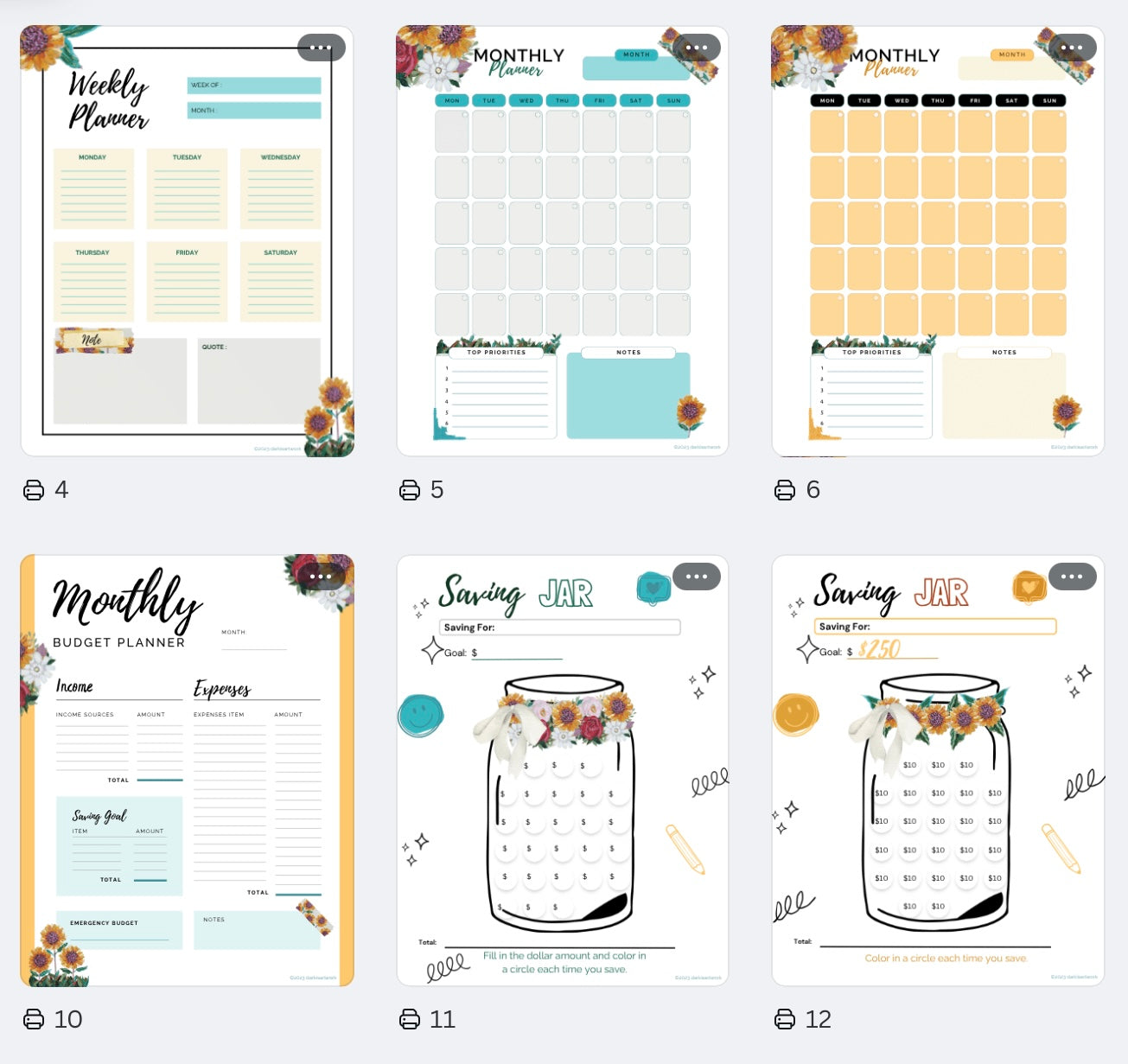 Digital Download Planner Sunflower Florals