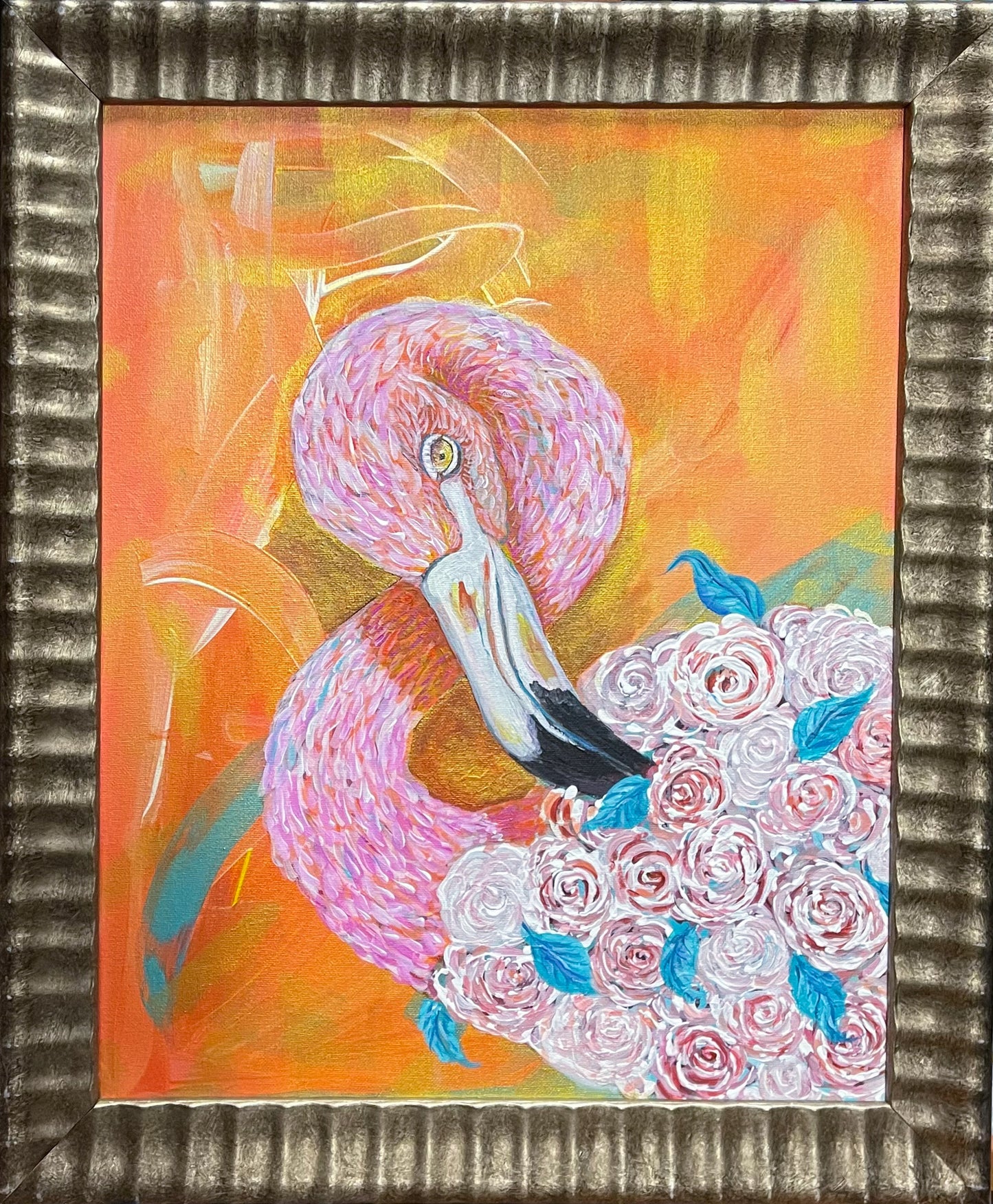 Pink Floral Flamingo # 1