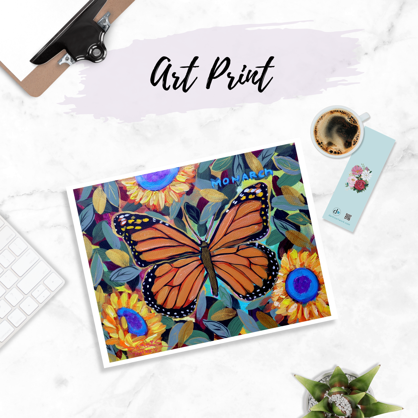 Monarch Butterflies Garden Sunflowers 1 PRINT 8.5x11in