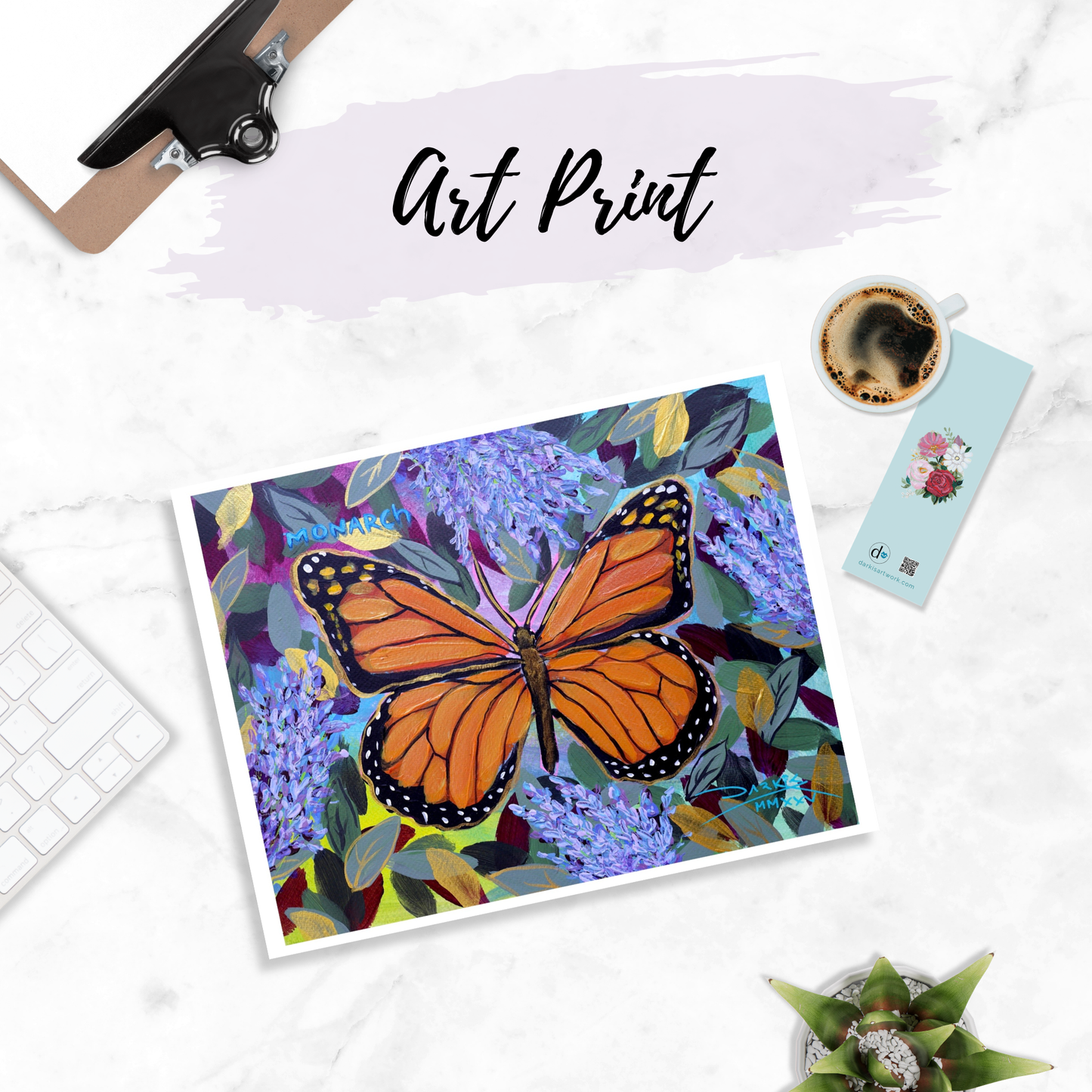 Monarch Butterflies Garden Lavender PRINT 8.5x11in