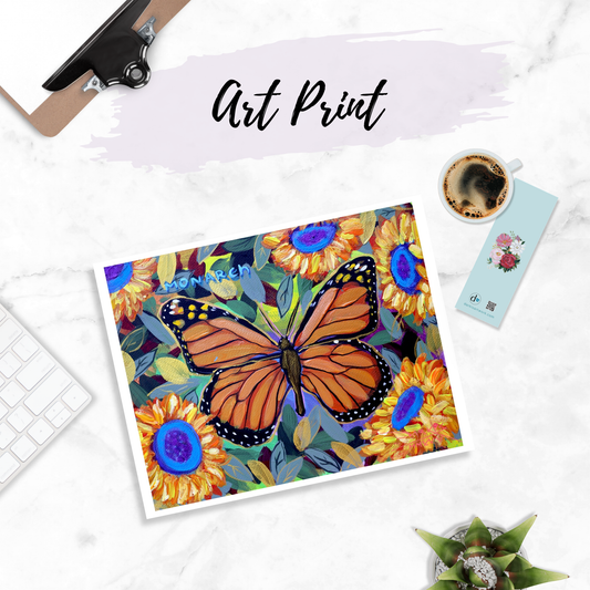 Monarch Butterflies Garden Sunflowers 2 PRINT 8.5x11in