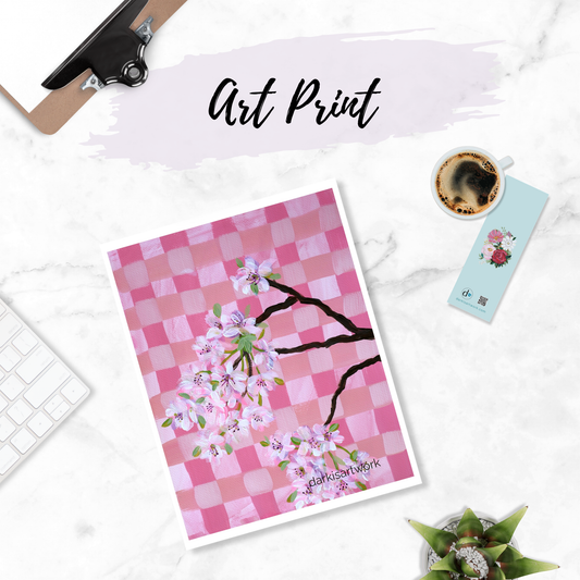 Checkered Pink Cherry Blossoms PRINT 8.5x11in