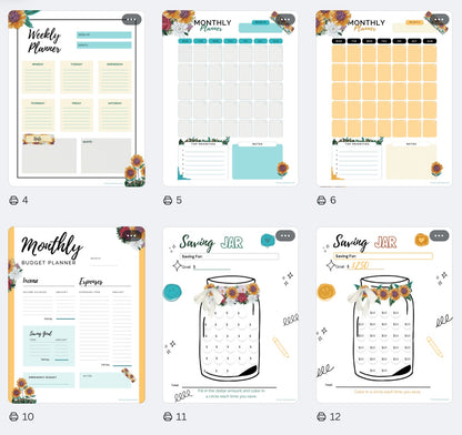 Digital Download Planner Sunflower Florals