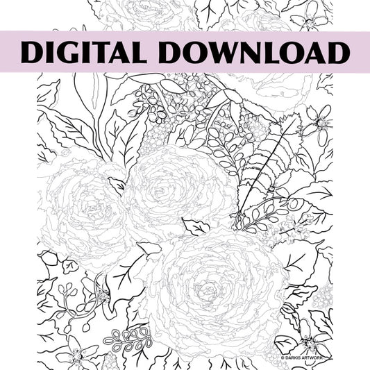 Digital Download Winter Florals Coloring Page